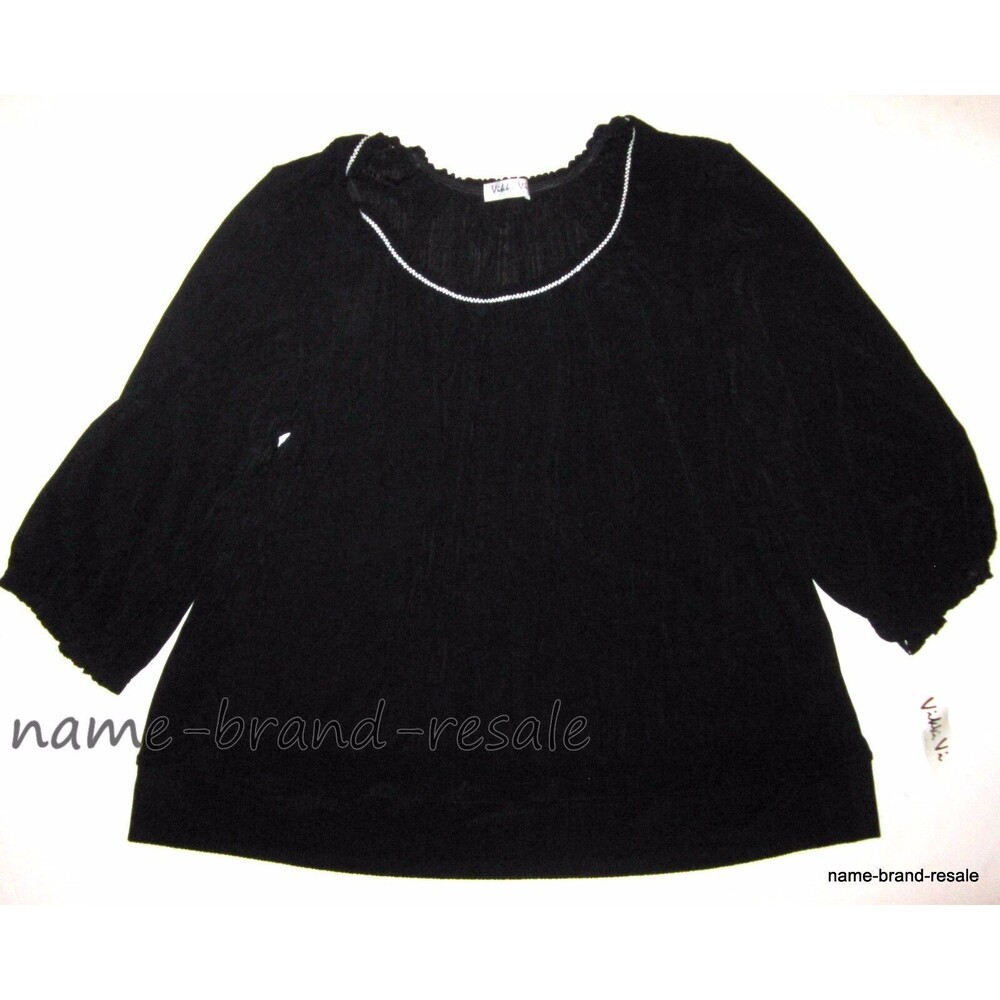 VIKKI VI NWT‎ Womens PLUS 1X Black Slinky 3/4 Sleeve SHIRT Top Blouse Slimming